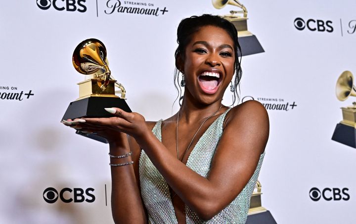 Coco Jones with her first Grammy award
