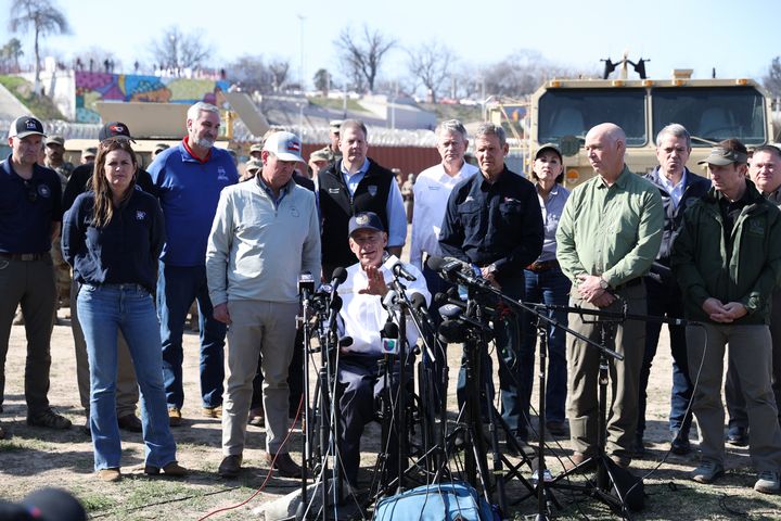 Republican governors join Texas Gov. Greg Abbott for a briefing on the Operation Lone Star mission to secure the southern border on Sunday in Texas.