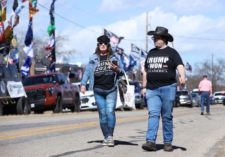 Participants arrive to attend the 'Take Our Border Back' caravan to highlight the problem of unauthorized immigration in a heated battle with the Biden administration over the state's right to defend its border in Texas.