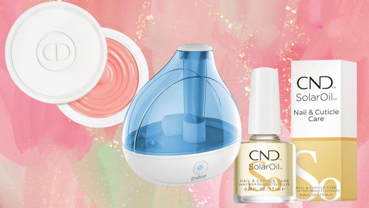 Dior nail-strengthening cream, a humidifier and CND nail and cuticle care oil.