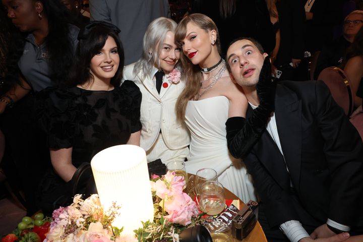 From left: Lana Del Rey, Phoebe Bridgers, Taylor Swift and Jack Antonoff at the 2024 Grammy Awards.