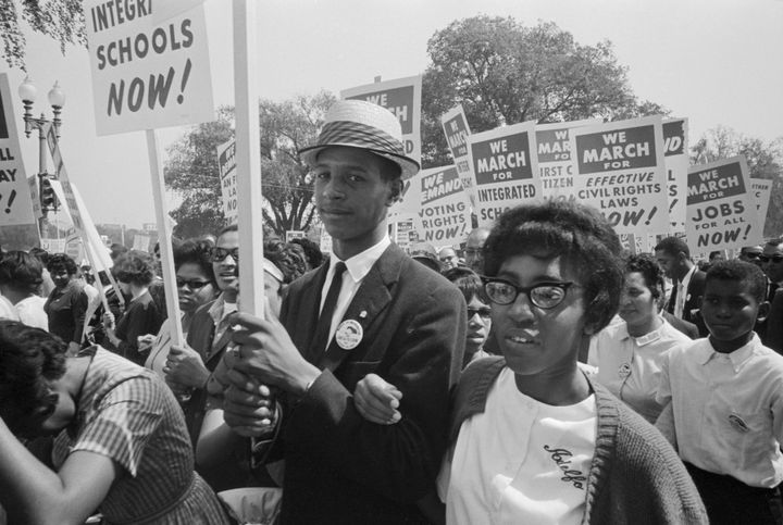 Protesters at the landmark civil rights demonstration, the March on Washington. Protest and political awakening ushered in a push for a longer Black History Month.
