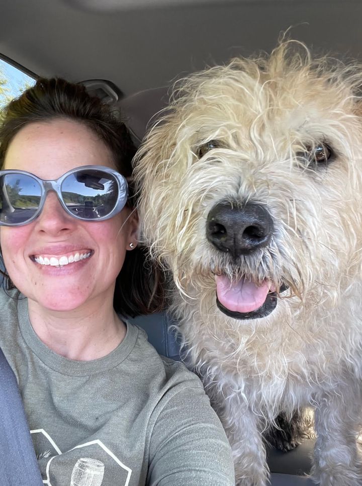 The author with her dog Ronan, who accompanied her to Ohio, where her father was admitted to the Cleveland Clinic. "It surprised me how fresh those memories still were when I returned to the hospital many years later." 