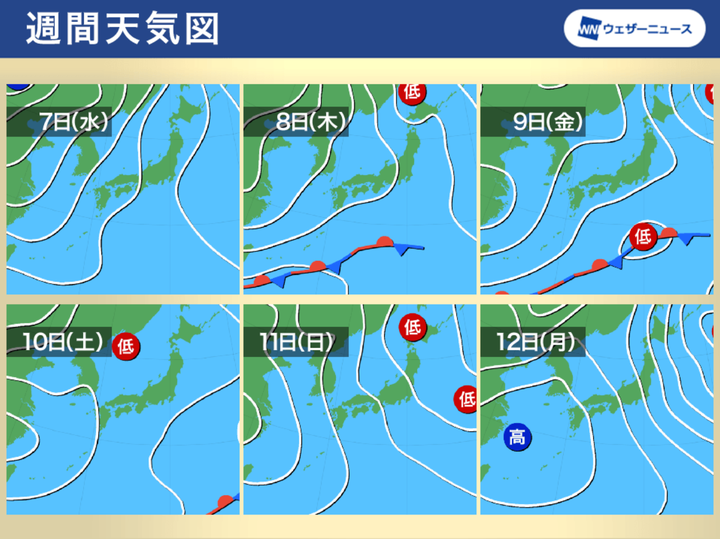 週間天気図 7日(水)〜12日(月)