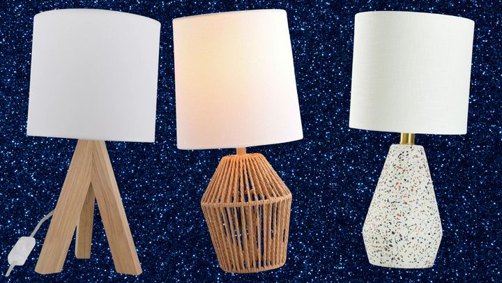 A solid ok tripod lamp, a lamp with woven rattan base and terrazzo-style option from Walmart