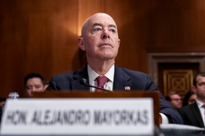 FILE - Secretary of Homeland Security Alejandro Mayorkas testifies during a Senate Homeland Security and Governmental Affairs Committee hearing on threats to the homeland, Oct. 31, 2023, on Capitol Hill in Washington. (AP Photo/Stephanie Scarbrough, File)