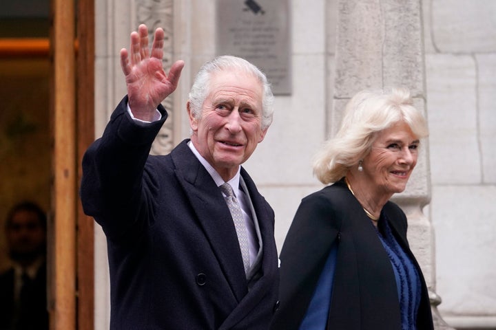 Britain's King Charles III and Queen Camilla leave The London Clinic in central London, Monday, Jan. 29, 2024. King Charles III was in hospital to receive treatment for an enlarged prostate. (AP Photo/Alberto Pezzali)