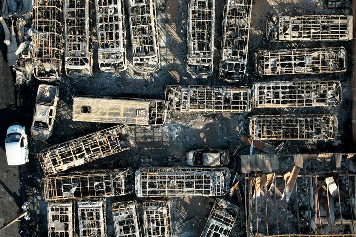 Αεροφωτογραφία σπιτιών που καταστράφηκαν από δασικές πυρκαγιές στη Vina del Mar της Χιλής στις 5 Φεβρουαρίου 2024.