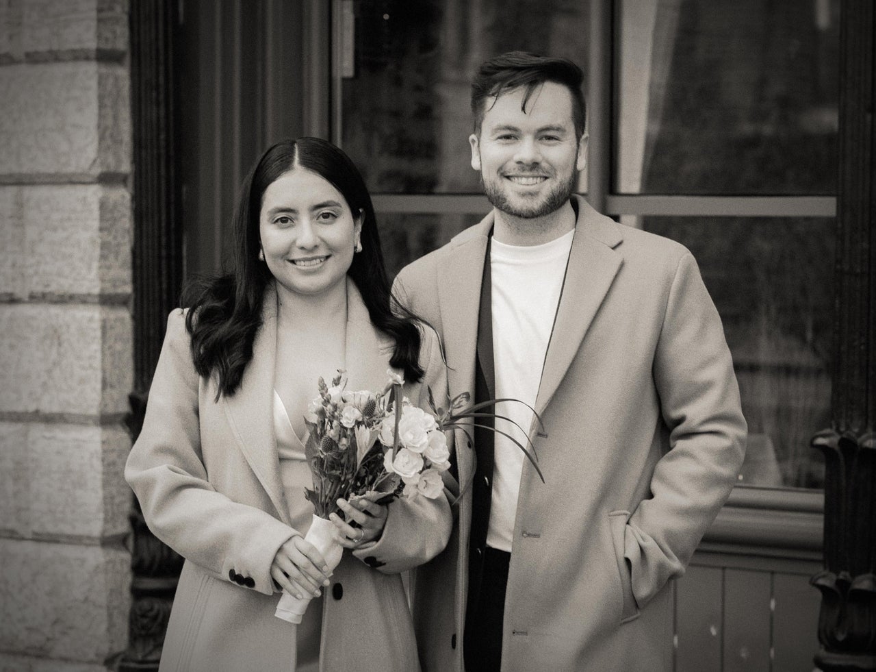 Sean and Nati pose on their wedding day.