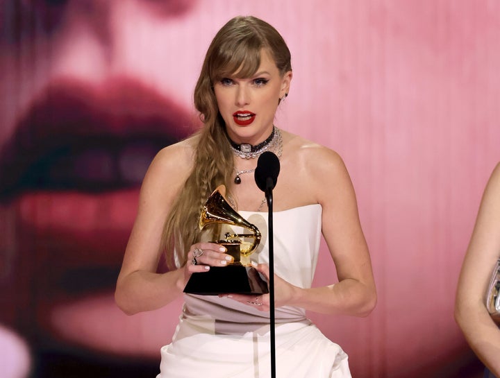 Taylor Swift on stage during this year's Grammys