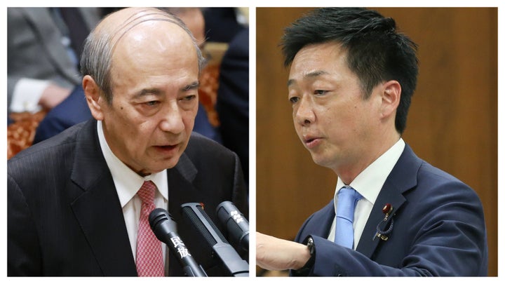 立憲の源馬議員（右）と小泉法相