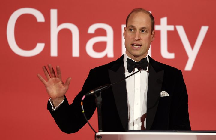 Prince William delivers a speech during the London Air Ambulance Charity gala dinner on Feb. 7 in London.