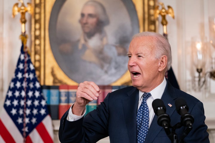 WASHINGTON, DC - FEBRUARY 08: U.S. President Joe Biden delivers remarks in the Diplomatic Reception Room of the White House on February 8, 2024 in Washington, DC. Biden addressed the Special Counsel's report on his handling of classified material, and the status of the war in Gaza. (Photo by Nathan Howard/Getty Images)