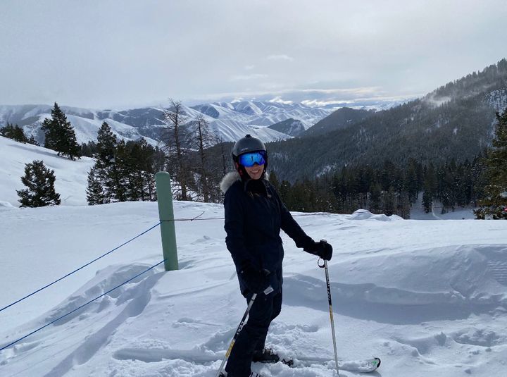 The author skiing during her trip to Sun Valley with G.