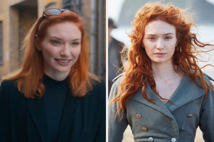 Eleanor Tomlinson in One Day (left) and Poldark (right)