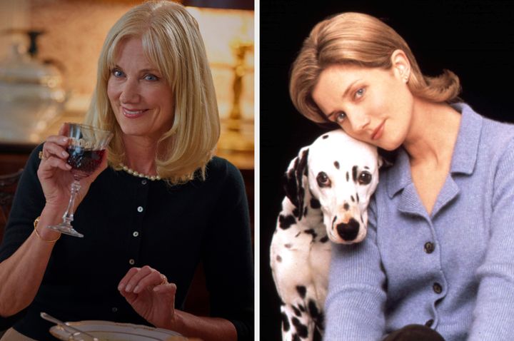 Joely Richardson in One Day (left) and 101 Dalmatians (right)