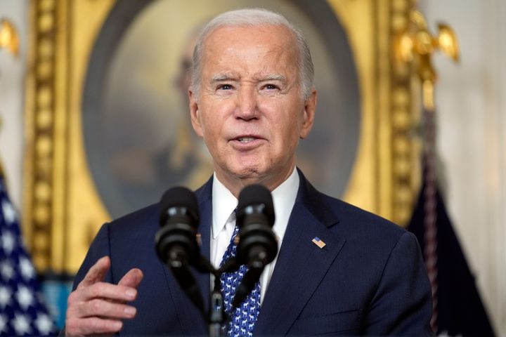 President Joe Biden speaks in the Diplomatic Reception Room of the White House, Thursday, Feb. 8, 2024, in Washington. (AP Photo/Evan Vucci)