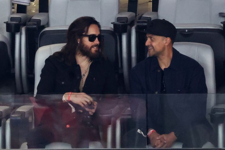 Jared Leto was ever-fashionable while watching the big game with a friend.