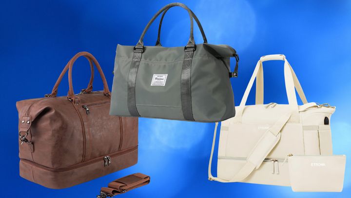 A vintage-inspired leather bag, casual gym-style bag and designer-lookalike weekender bag.