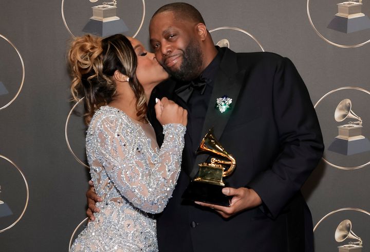 Killer Mike and his wife, Shana Render, backstage at the Grammys.