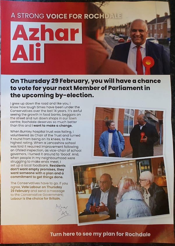 The leaflet which has gone to voters in Rochdale.