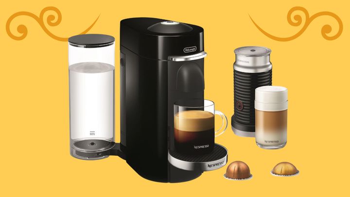The on-sale Nespresso Vertuo Plus coffee machine also comes with a separate Aeroccino milk frother. 