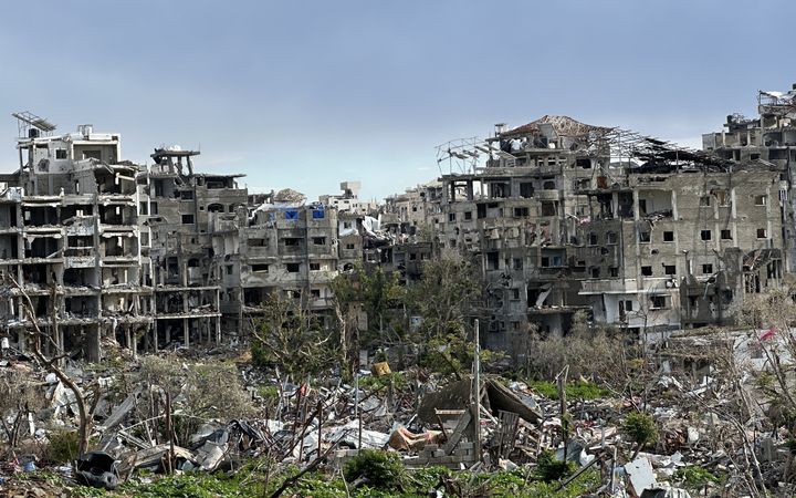 A view of destruction with destroyed buildings and roads after Israeli forces withdrew from areas in Khan Younis, Gaza on February 2, 2024