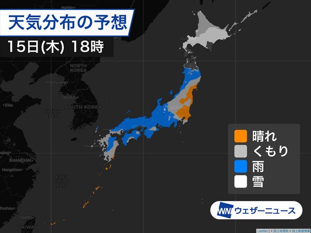 天気分布の予想 15日(木)18時