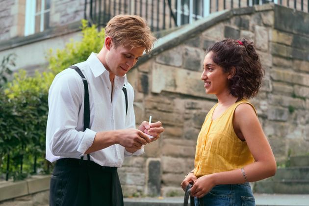 Leo and Ambika filming in Edinburgh for the first episode of One Day