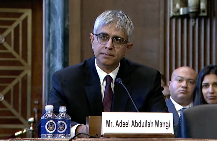 President Joe Biden's judicial nominee Adeel Mangi, shown here in his Senate Judiciary Committee hearing in December 2023.