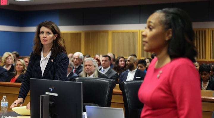 Fulton County special prosecutor Anna Cross, who is representing the Fulton County district attorney's office, watches as District Attorney Fani Willis appears in the courtroom Thursday.