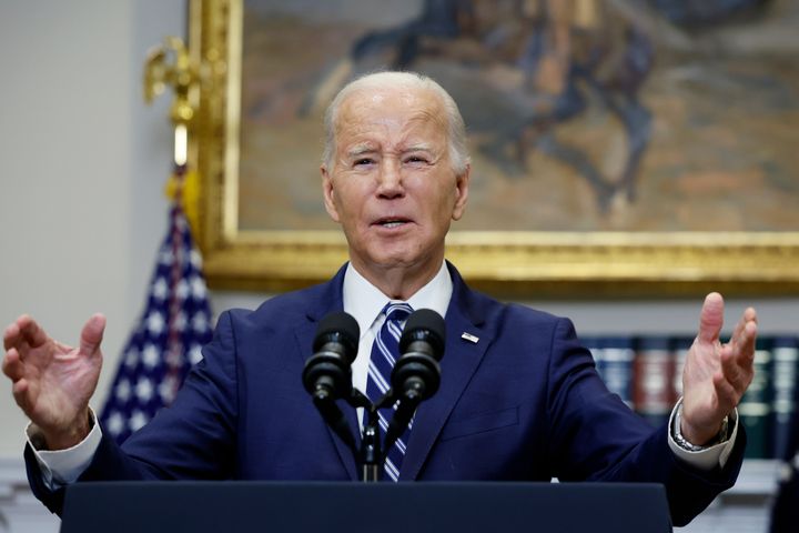 President Joe Biden speaks from the White House on Friday.