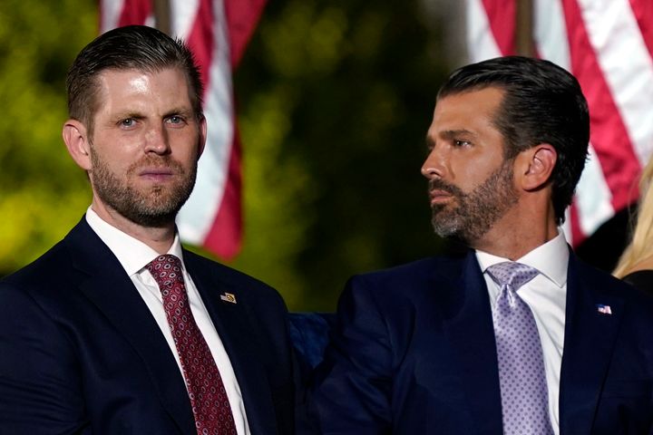 Trump's two elder sons, Eric Trump, left, and Donald Trump Jr., were each fined $4 million and banned from serving as executives for New York companies for two years.