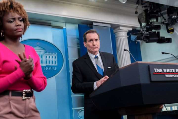 White House national security communications adviser John Kirby, accompanied by press secretary Karine Jean-Pierre, addressed the risks of stalled Ukraine aid at Thursday's White House press briefing.
