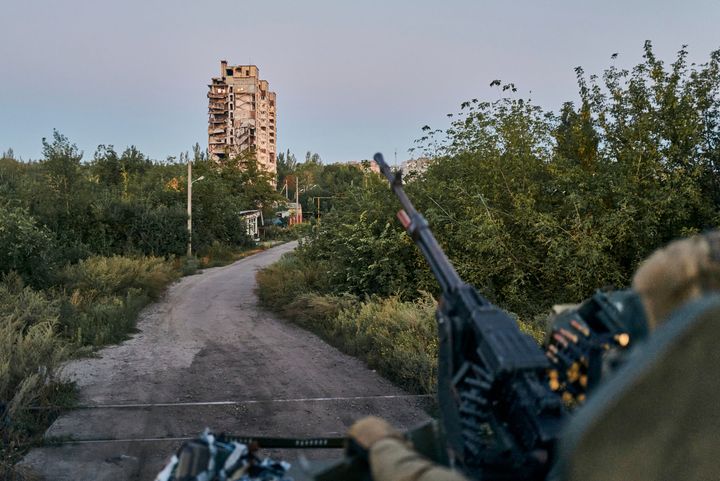 A Ukrainian soldier sits in his position in Avdiivka, Donetsk region, Ukraine, on Aug. 18, 2023.