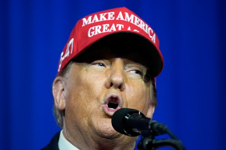 Republican presidential candidate former President Donald Trump speaks at a campaign rally in Waterford Township, Mich., Saturday, Feb. 17, 2024. (AP Photo/Paul Sancya)