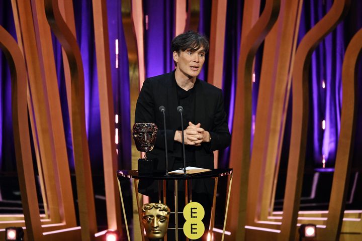 Cillian Murphy accepts the Leading Actor Award during the 2024 EE BAFTA Film Awards in London on Sunday.