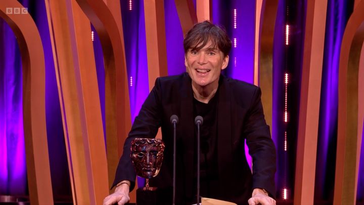 Cillian Murphy on stage at the 2024 Baftas