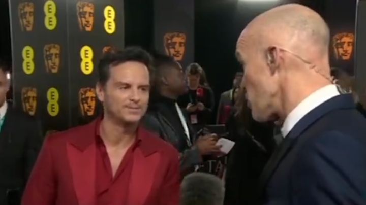 Andrew Scott being interviewed on BBC News at this year's Baftas