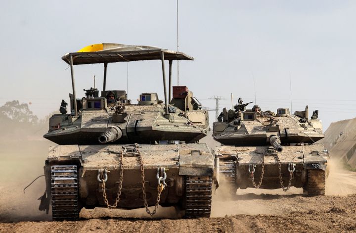 Israeli battle tanks near the Gaza border, February 19, 2024