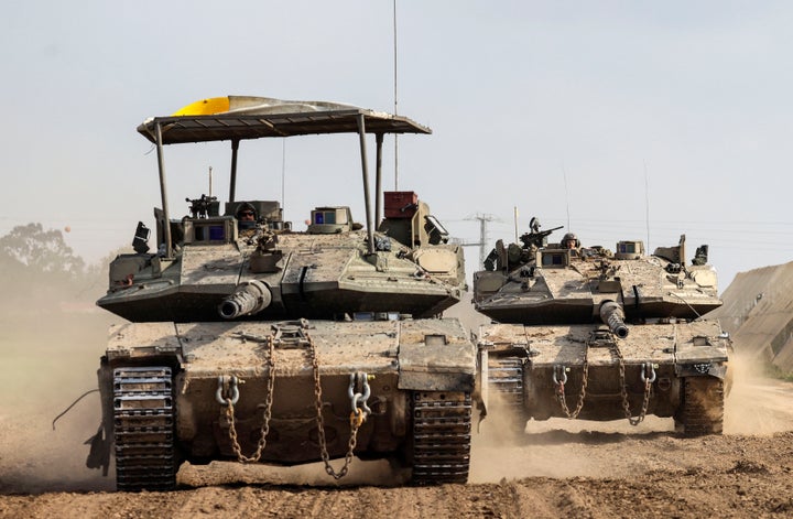 Israeli battle tanks near the Gaza border, February 19, 2024