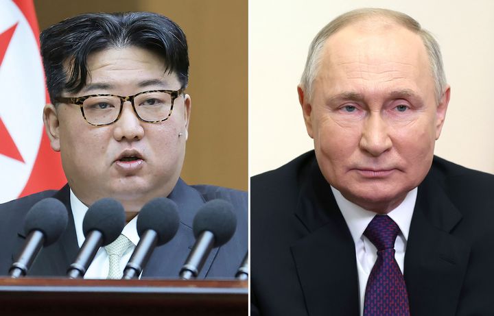 Russian President Vladimir Putin, right, gifted North Korean leader Kim Jong Un, left, a Russian-made car for his personal use in a demonstration of their special relationship, North Korea’s state media reported.