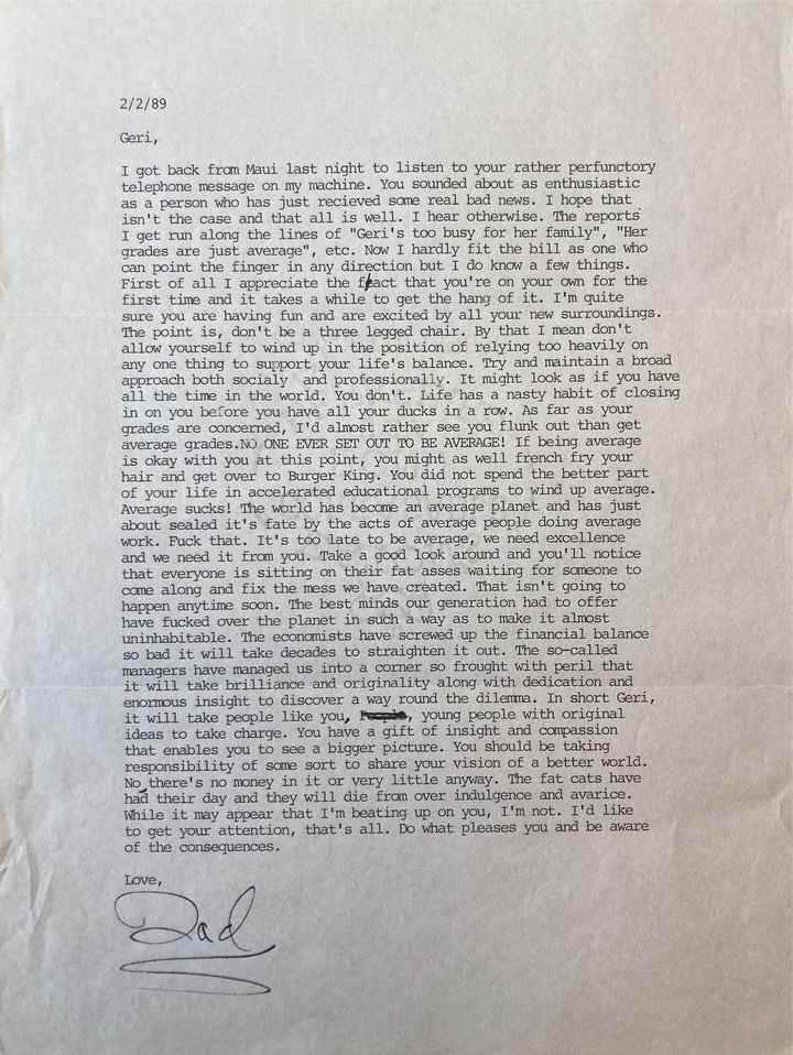 One of the letters the author received from her father, this one from 1989