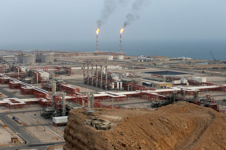 A natural gas refinery is visible at the South Pars gas field on the northern coast of the Persian Gulf, in Asaluyeh, Iran on March 16, 2019. 