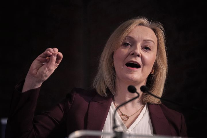 Former prime minister Liz Truss during the launch of the Popular Conservatism movement at the Emmanuel Centre in central London.