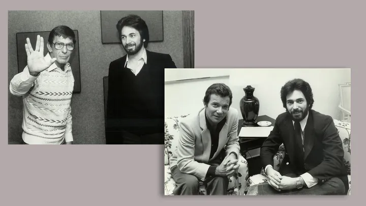 As lendas de "Star Trek" Leonard Nimoy (no canto superior esquerdo) e William Shatner estavam entre os convidados notáveis no programa de rádio "Edge of Reality" de Speigel, lançado no final dos anos 1970. CORTESIA DE LORRAINE SIMONE