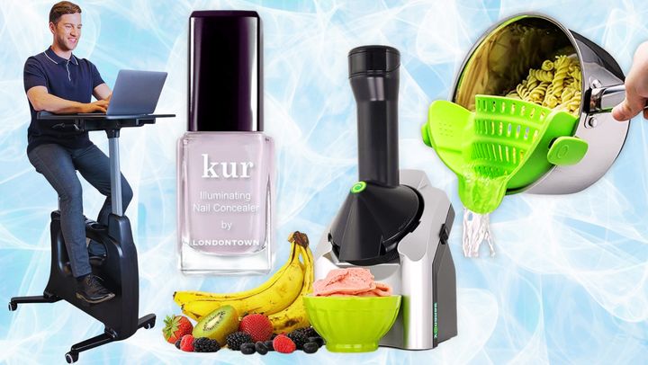 An adjustable workout bike, nail concealer, Yonanas frozen treat machine and a flexible clip-on colander.