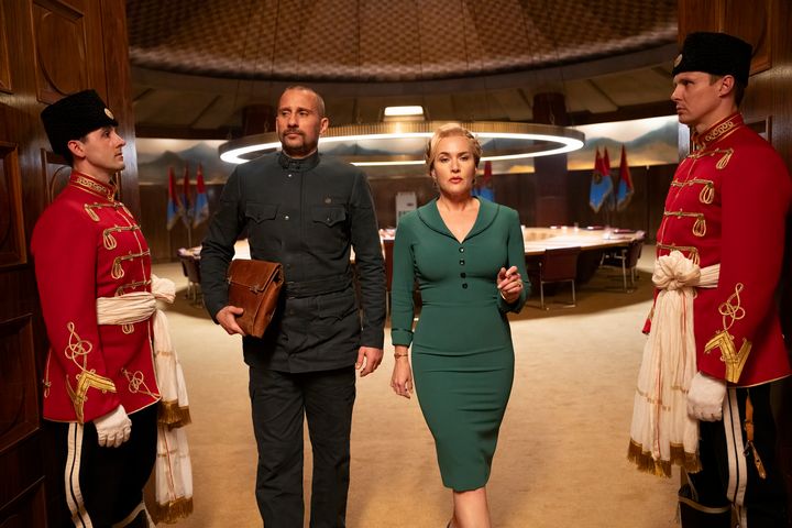 Matthias Schoenaerts and Winslet in a scene from HBO's "The Regime."
