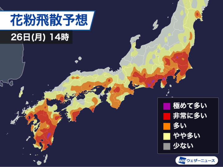 26日(月)午後の花粉飛散予想