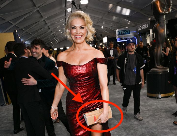 Hannah Waddingham showed off her daughter's cardboard purse at the 30th Annual Screen Actors Guild Awards at the Shrine Auditorium and Expo Hall in Los Angeles.